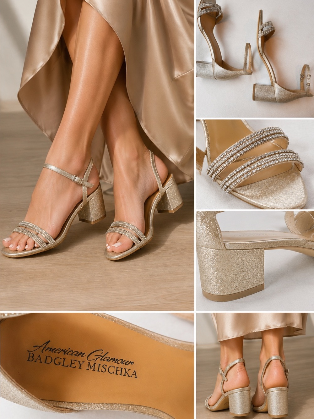 Badgley Mischka Bridal Heel Rhinestone Glitter Block Heel Sandals Wedding Size 8